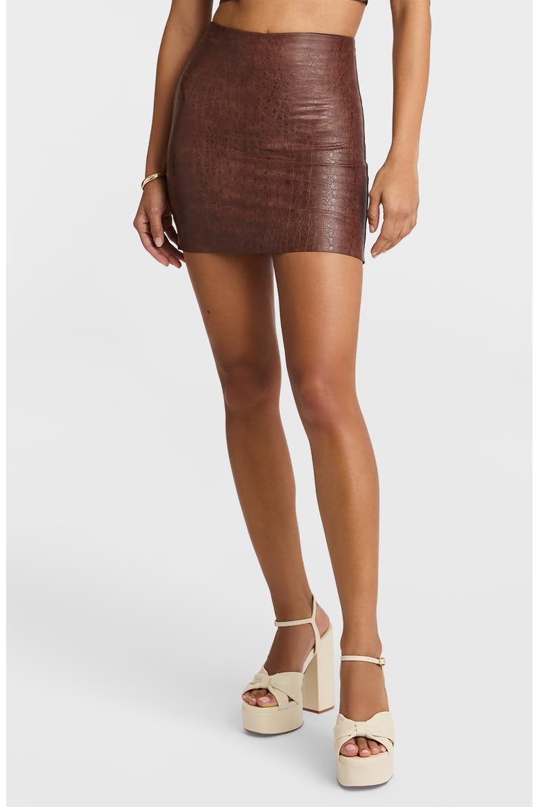 Croc Embossed Faux Leather Miniskirt, Main, color, CR03-BROWN CROC