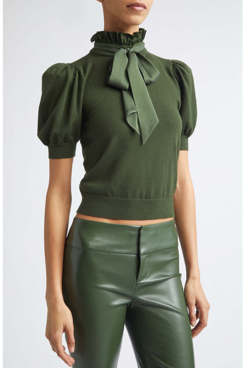 Chase Puff Sleeve Stretch Wool Sweater, Alternate, color, DARK FERN