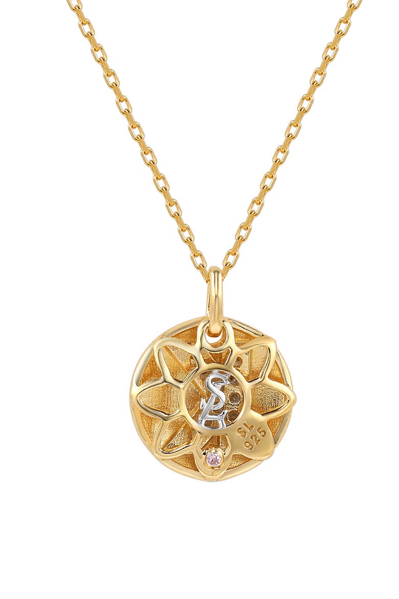 Yellow Sterling Silver White Cubic Zirconia Initial Disc Pendant Necklace, Alternate, color, YELLOW-N