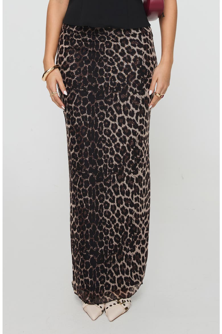 Ergo Leopard Mesh Maxi Skirt, Main, color, BROWN