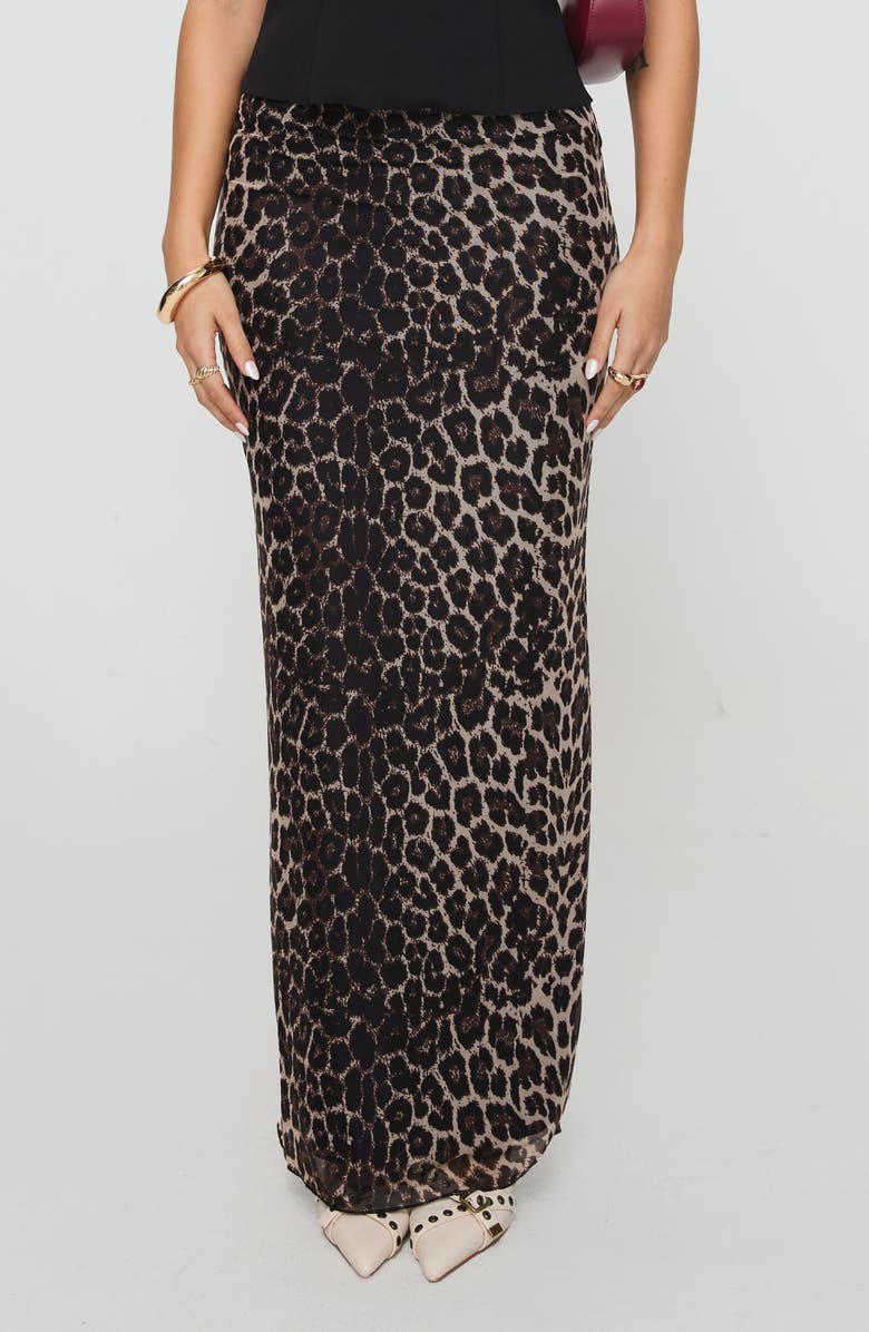 Princess Polly Ergo Leopard Mesh Maxi Skirt, Main, color, Brown