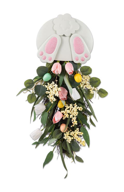 26"H Easter Metal Bunny & Tulip Teardrop Wall Decor