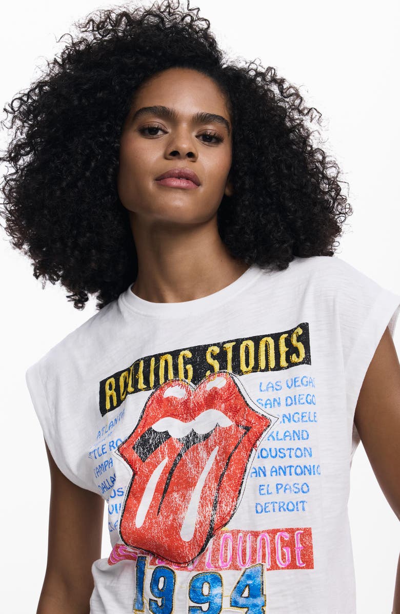 Desigual Rolling Stones Embroidered Muscle T-Shirt, Alternate, color, White