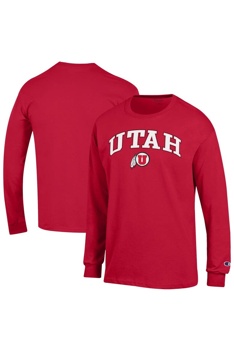 Men's Champion  Red Utah Utes Arch Over Logo Long Sleeve T-Shirt, Main, color, Red