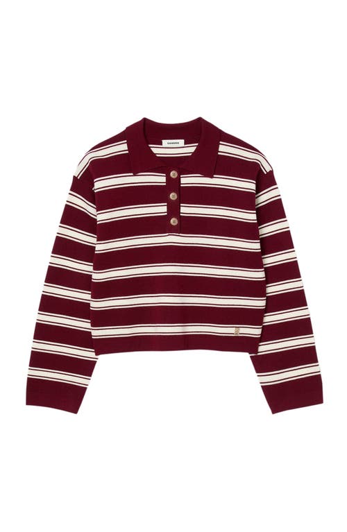 Sandro Wool Striped Polo Sweater In Brown