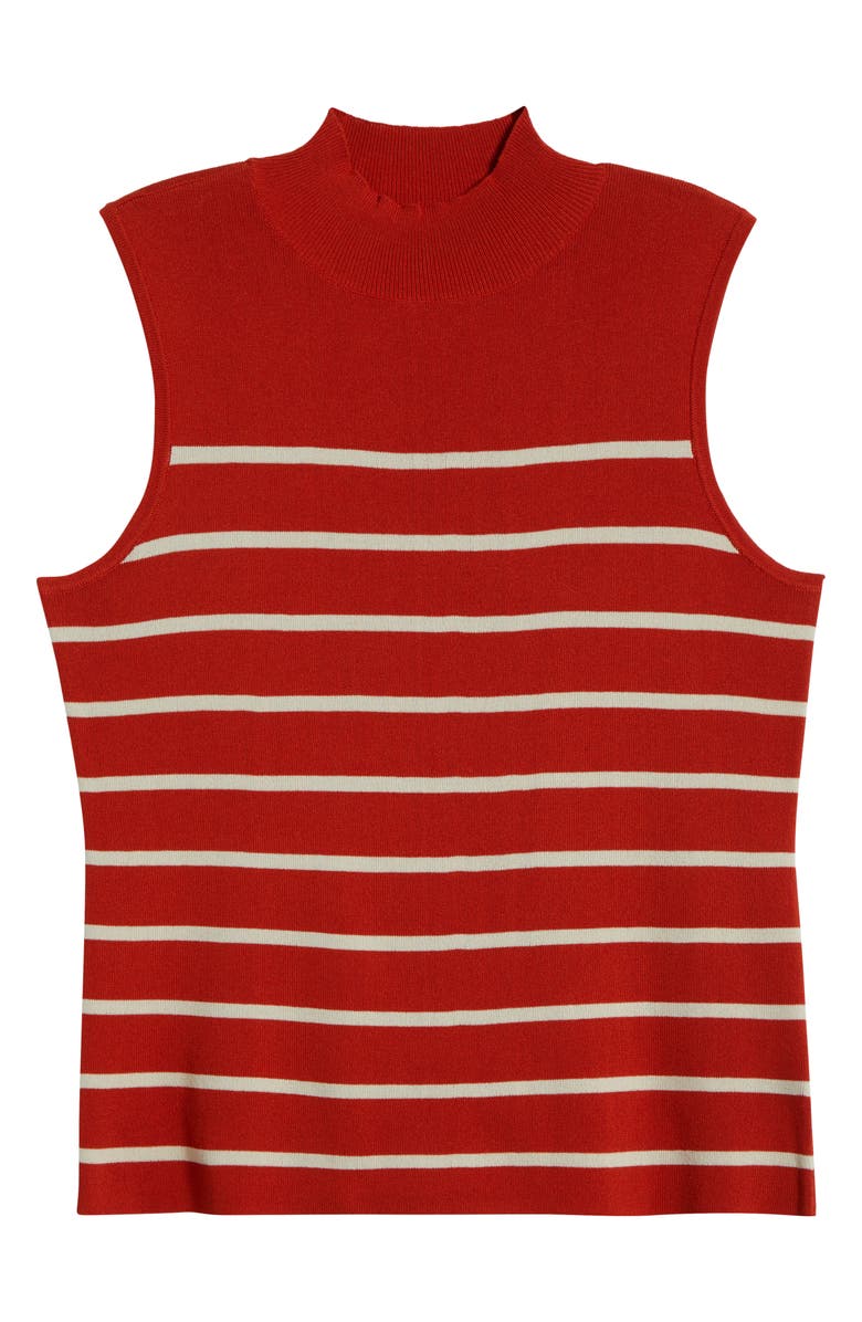 Tahari ASL Stripe Sleeveless Mock Neck Sweater, Alternate, color, Persimmon Vanilla