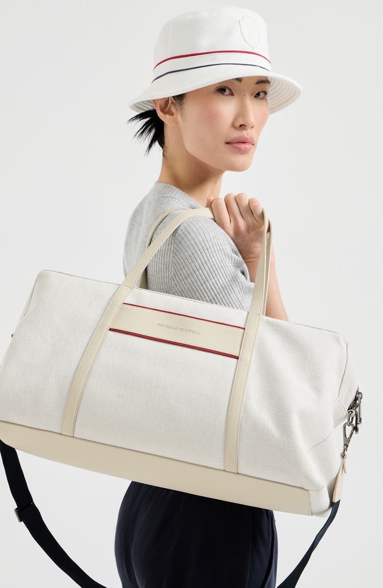 Brunello Cucinelli Canvas bag with logo, Alternate, color, Silver