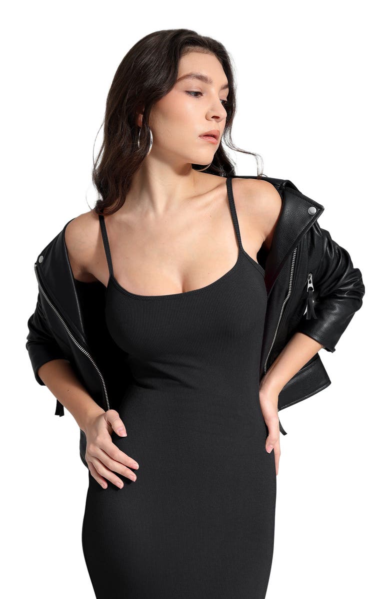 Popilush Shapewear Modal Slimming Maxi Slip Dress, Alternate, color, Midnight Black