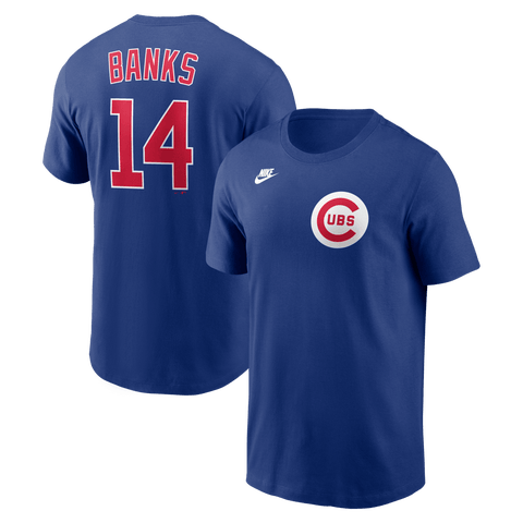 Men's Nike Ernie Banks Rush Blue Chicago Cubs Cooperstown Collection Name & Number T-Shirt