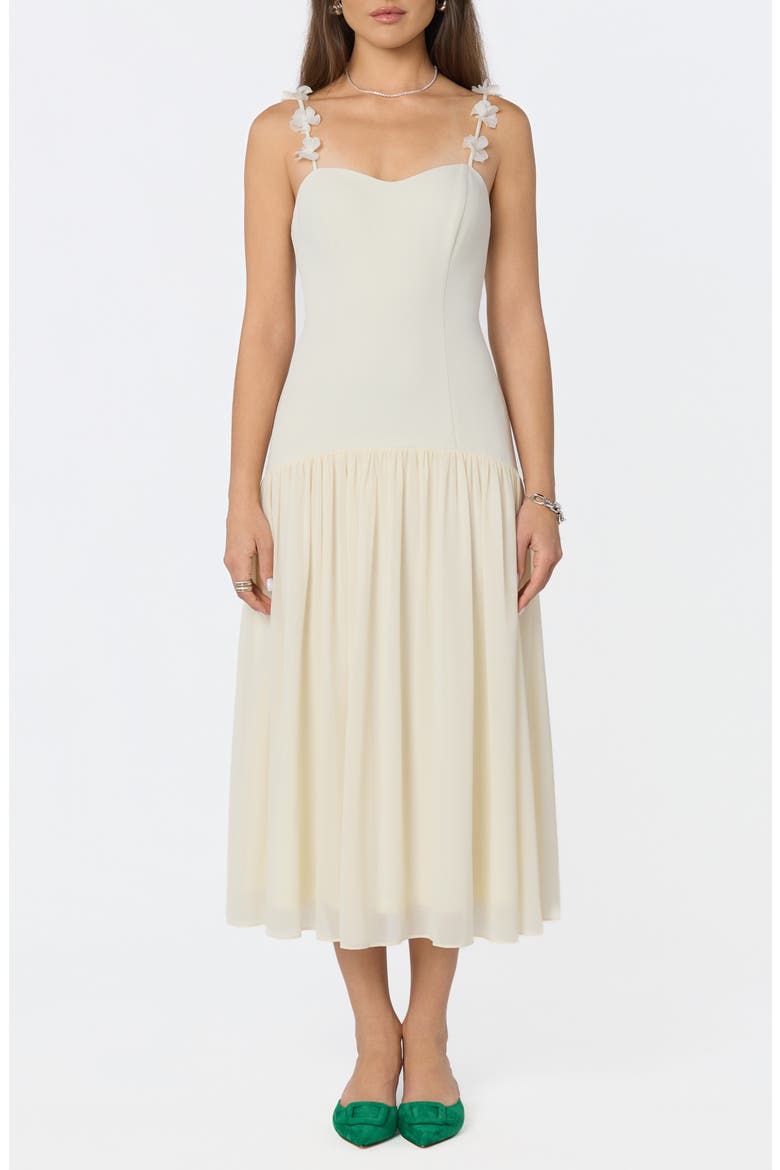 Amia Floral Mixed Media Party Dress, Main, color, CREAM