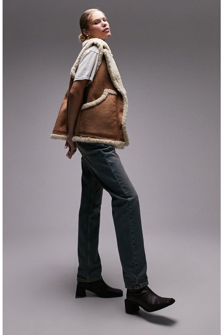 Oversize Faux Shearlling Vest, Alternate, color, TAN