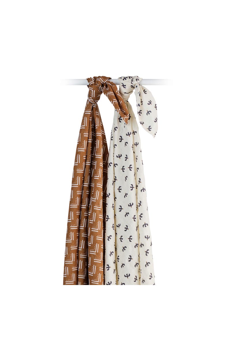 Lulujo Cotton Muslin Swaddles 2 Pack, Alternate, color, Mudcloth/Black Birds