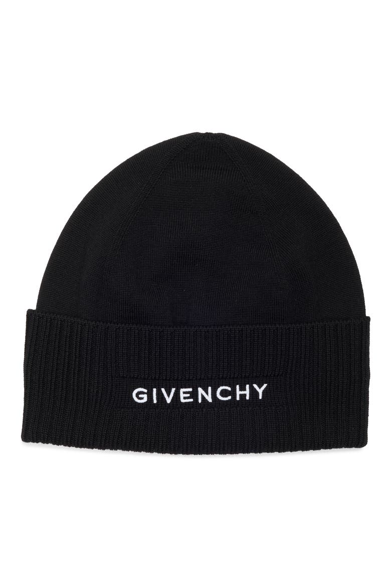 Logo Embroidered Wool Beanie, Main, color, BLACK WHITE