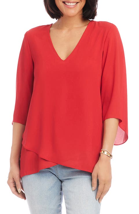 Asymmetric Crepe Faux Wrap Top (Regular & Petite)