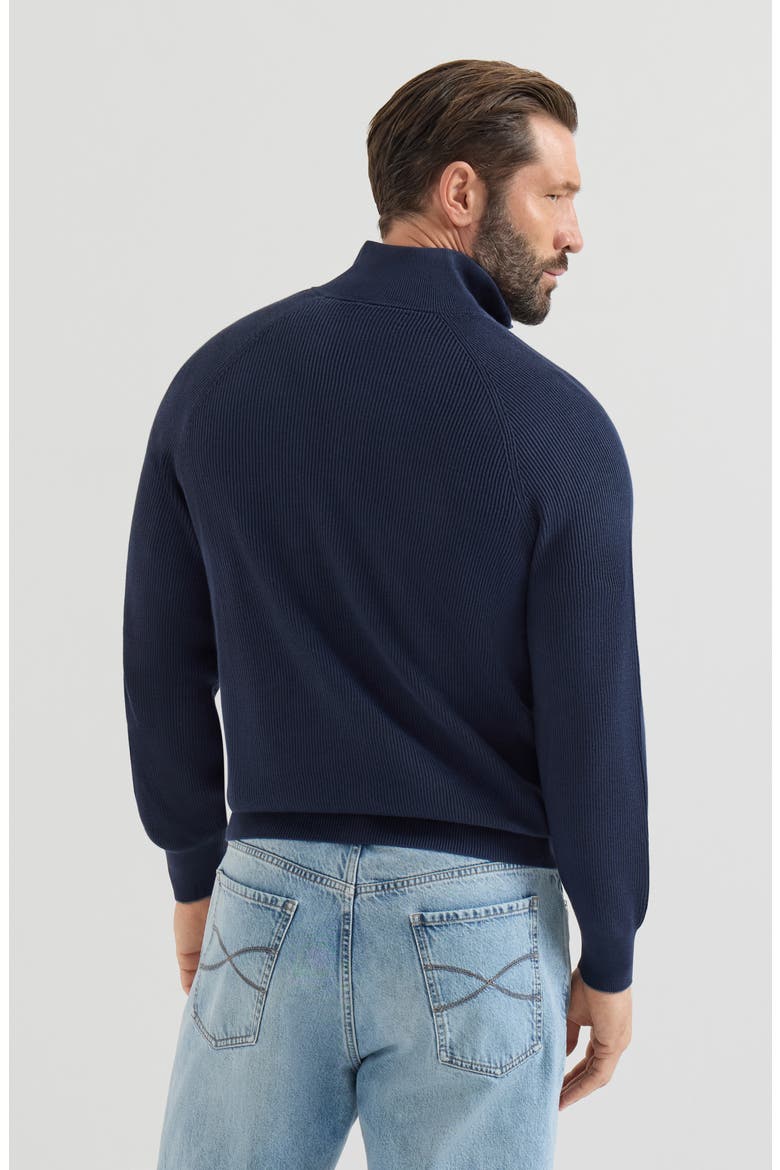 Cotton English rib sweater with half zip and raglan sleeves, Alternate, color, Navy Blue