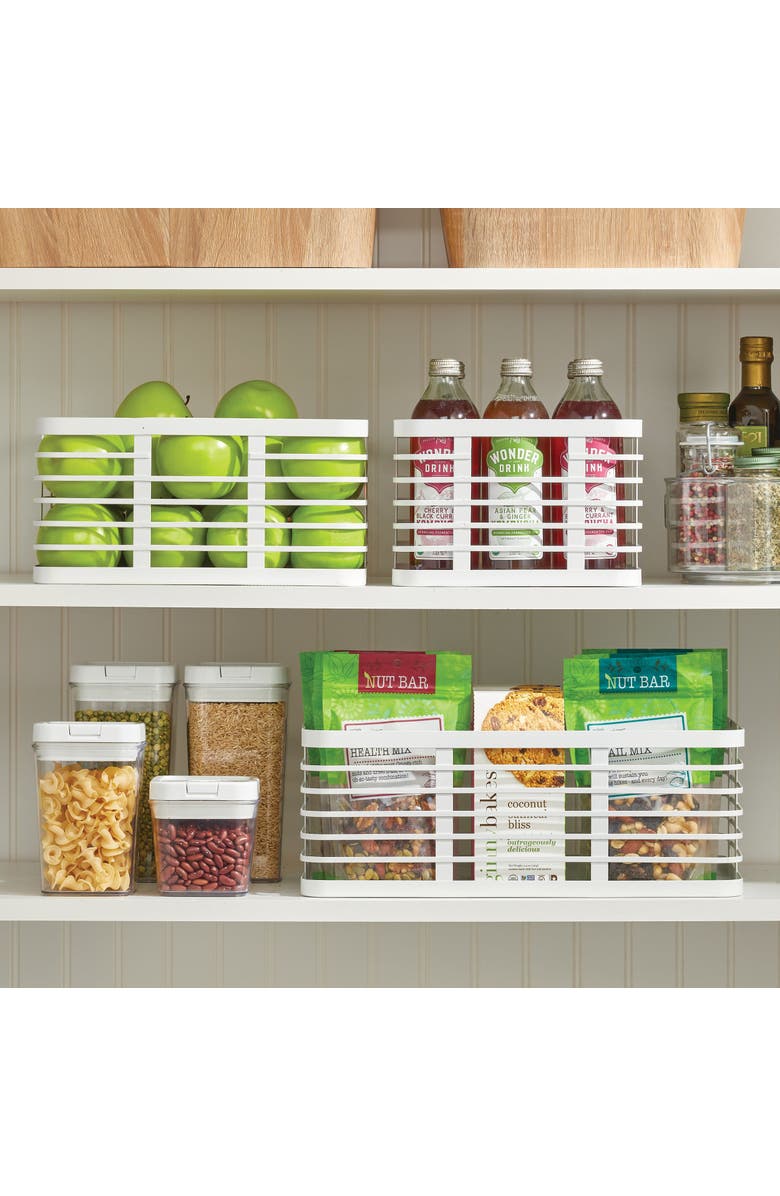 mDesign Metal Pantry Basket with Handles - Set of 2 - Matte White, Alternate, color, Matte White