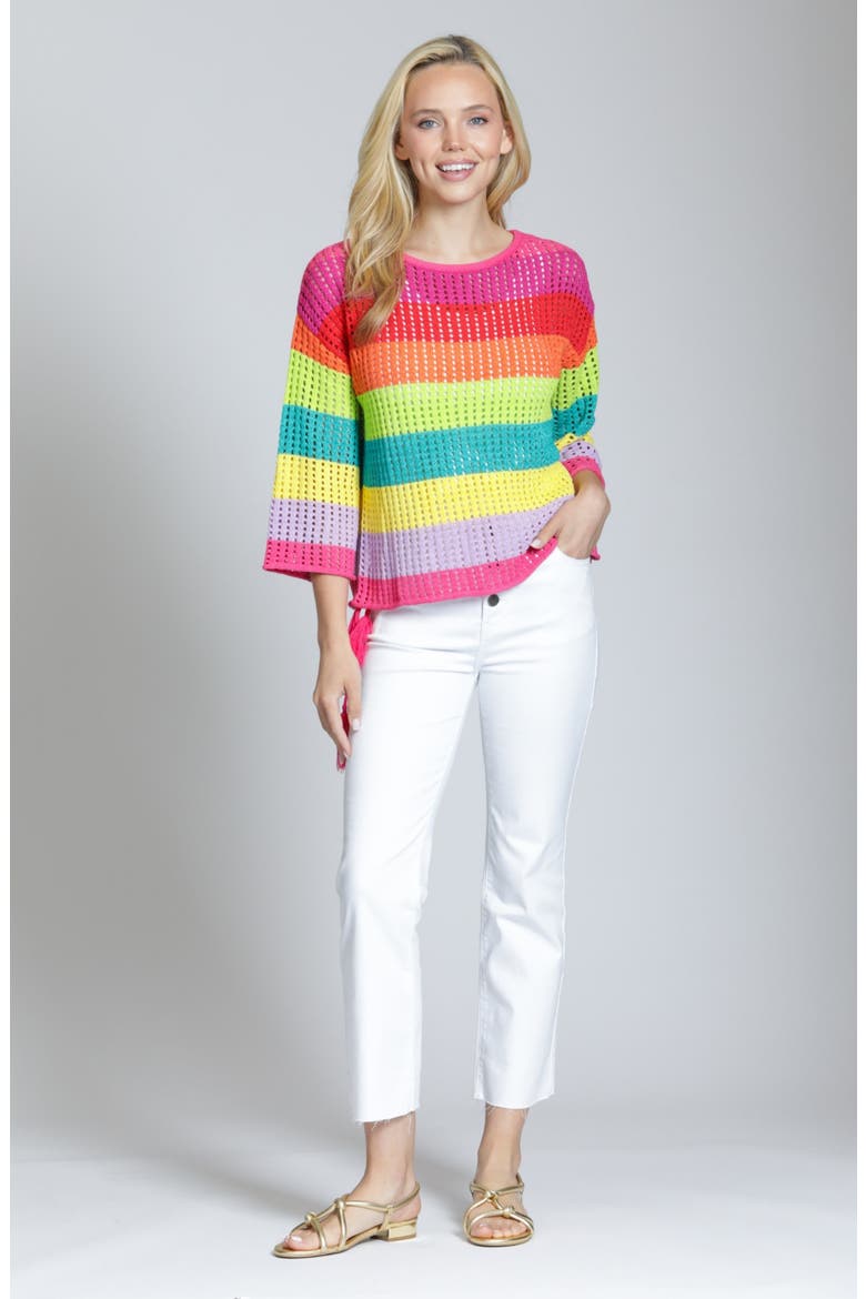 Lattice Stripe Crewneck Top, Alternate, color, YELLOWPINK MULTI