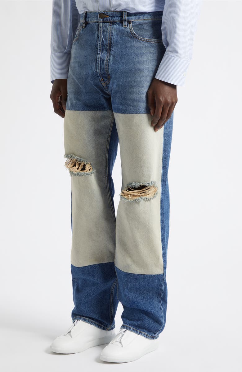 Maison Margiela Ripped Patched Panel Straight Leg Jeans, Alternate, color, Medium Blue