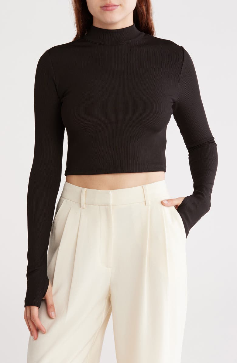 Alice + Olivia Delaina Mock Neck Crop Zip Knit Top, Main, color,