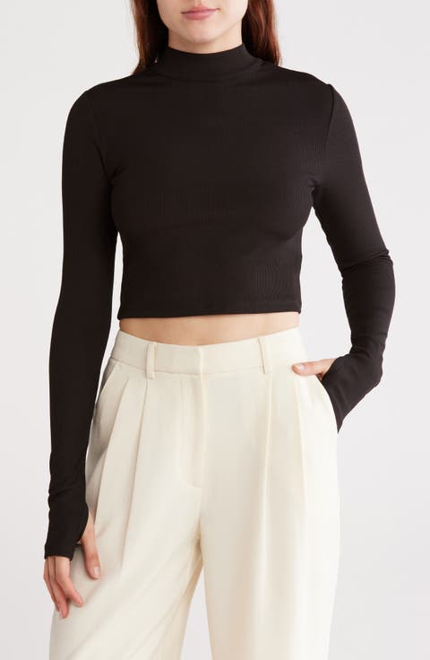 Delaina Mock Neck Crop Zip Knit Top