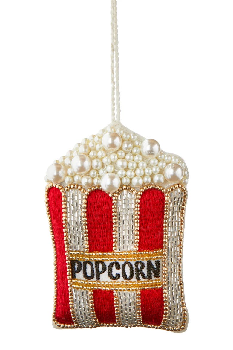 Popcorn Beaded Ornament, Main, color, WHITE/ RED MULTI