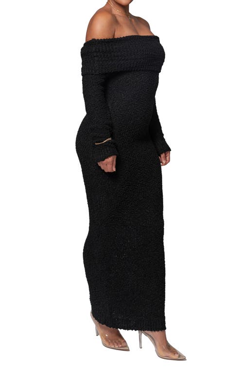 Jluxlabel Olivea Bouclé Long Sleeve Off The Shoulder Sweater Dress In Black