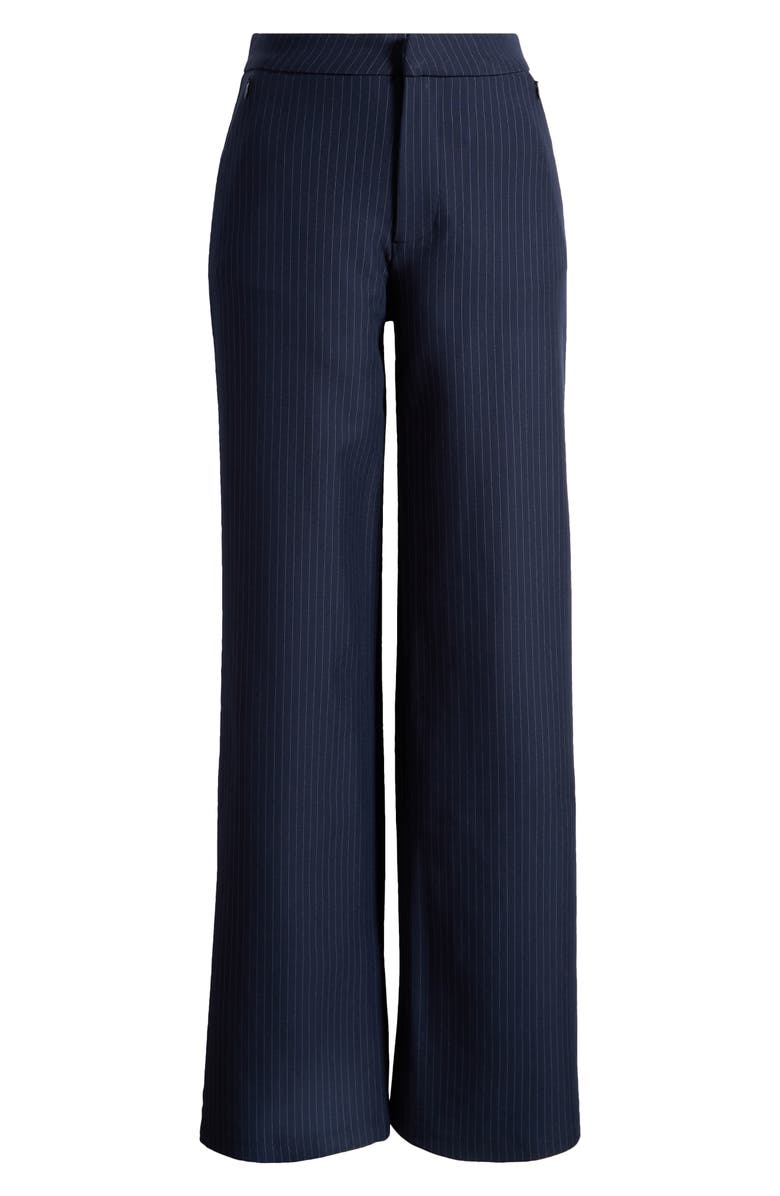 Good American Stripe Ponte Knit Wide Leg Trousers, Alternate, color, Ink Stripe