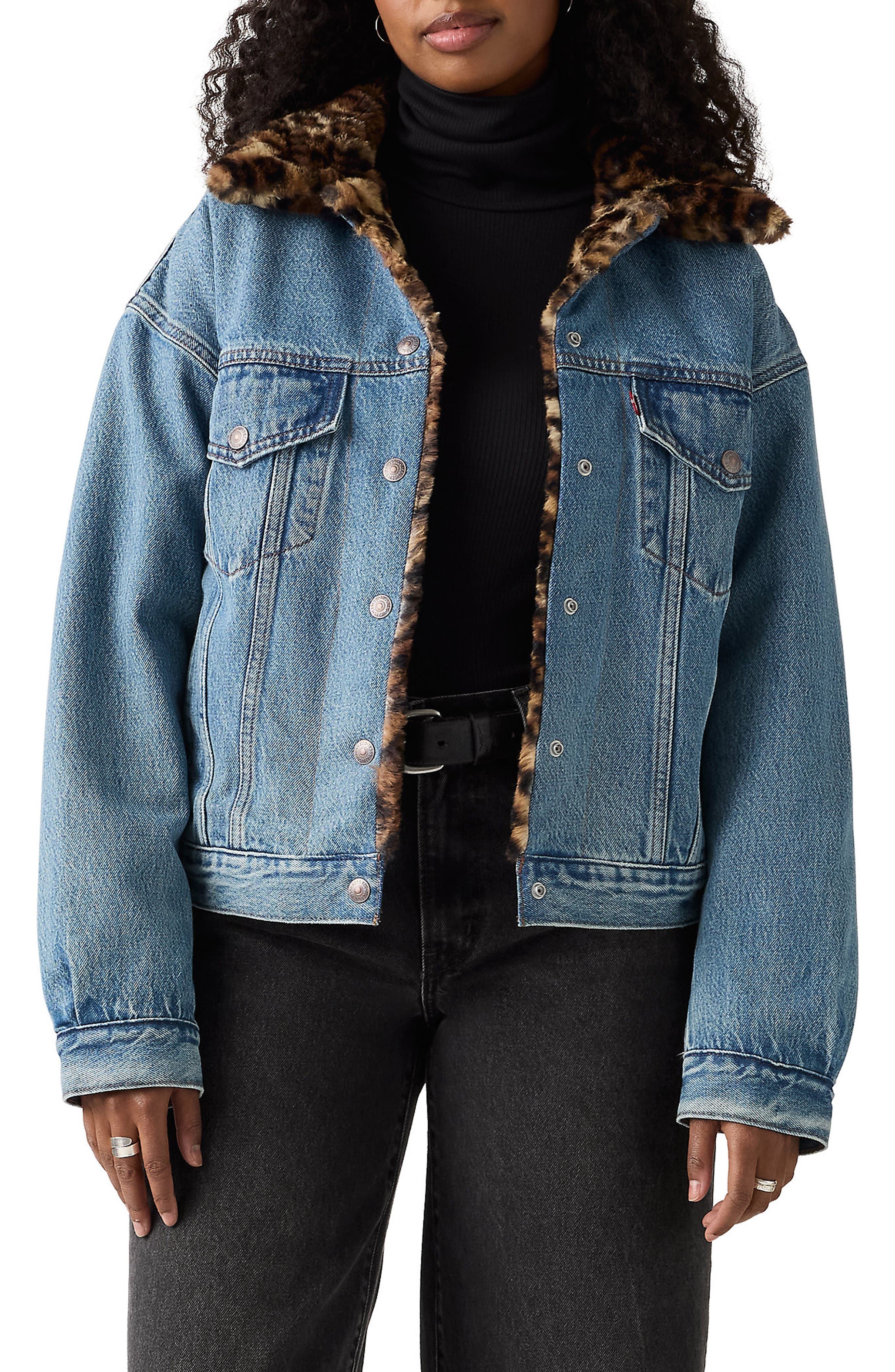'90s Faux Fur Collar Denim Trucker Jacket