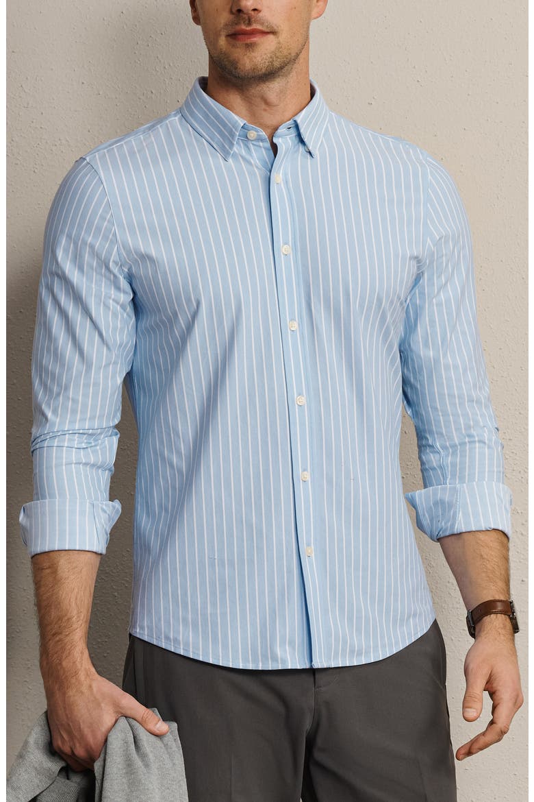 Commuter Pro Slim Fit Button-Up Shirt, Main, color, LIGHT BLUE OXFORD STRIPE