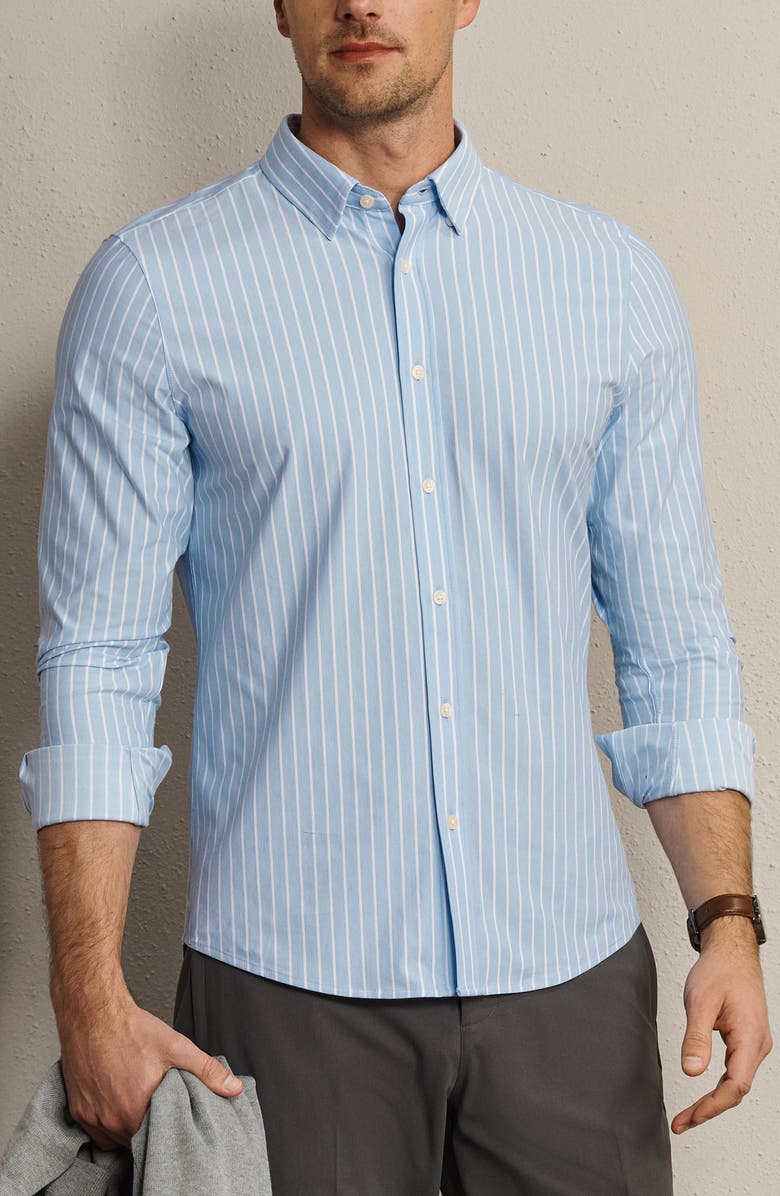 Rhone Commuter Pro Slim Fit Button-Up Shirt, Main, color, Light Blue Oxford Stripe