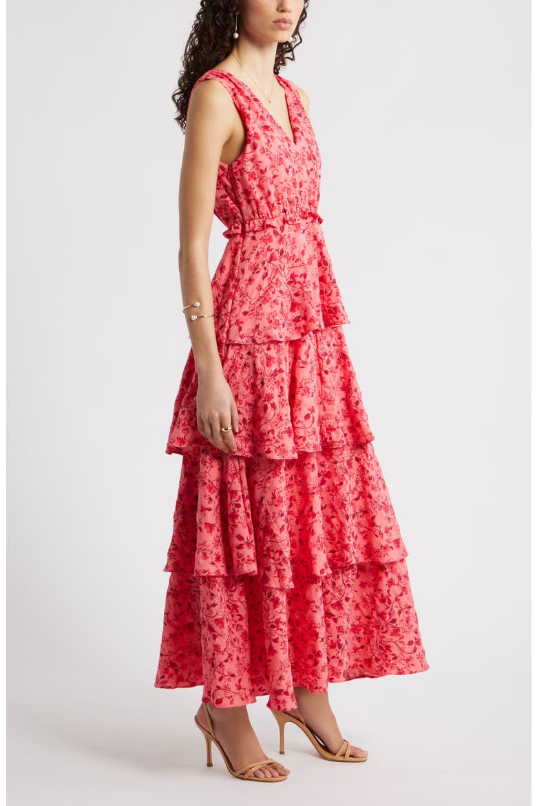 Floral Tiered Maxi Dress, Alternate, color, CORAL KATE FLORAL