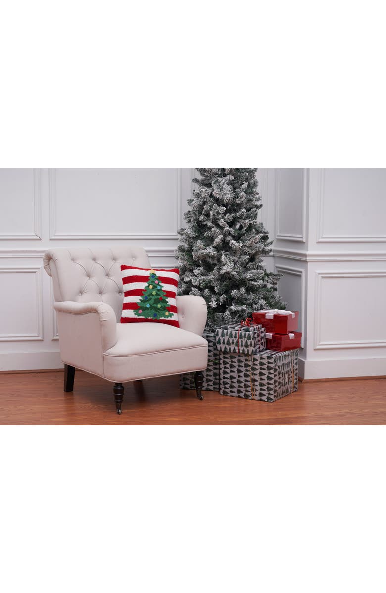 C&F Home Christmas Tree & Candy Cane Striped Hooked Accent Throw Pillow 16" x 16", Alternate, color,