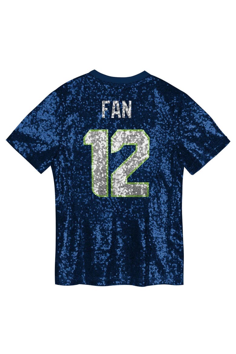Girls Youth 12 Fan College Navy Seattle Seahawks Sequin V-Neck Fashion Jersey, Alternate, color, College Navy