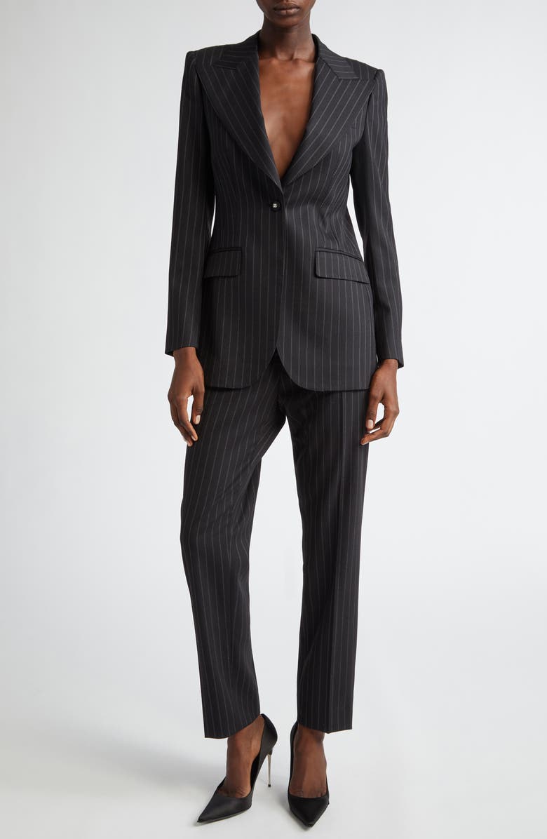 Dolce&Gabbana Pinstripe Stretch Virgin Wool Jacket, Alternate, color, Black