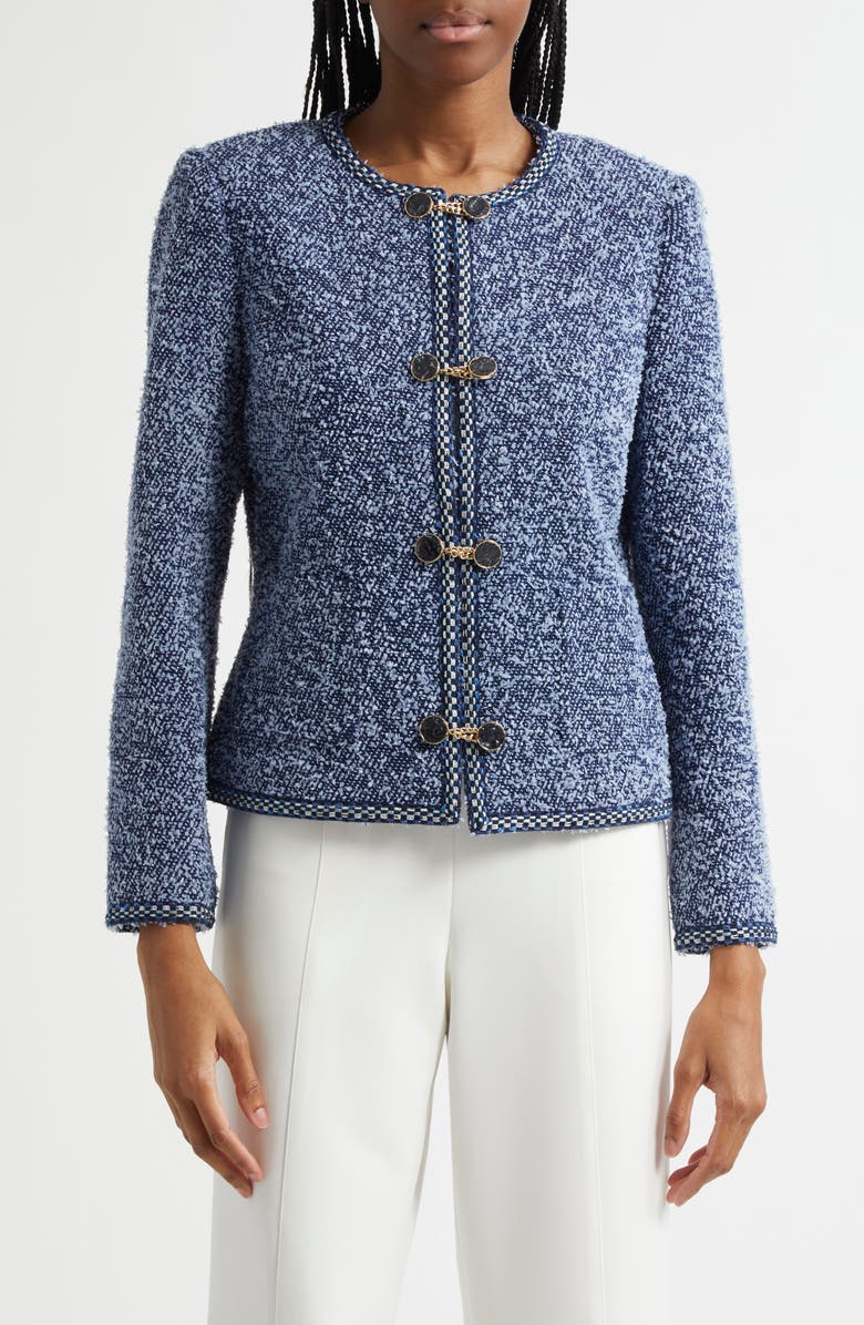 Elie Tahari Dionne Tweed Jacket, Main, color, Cremona Blue Tweed
