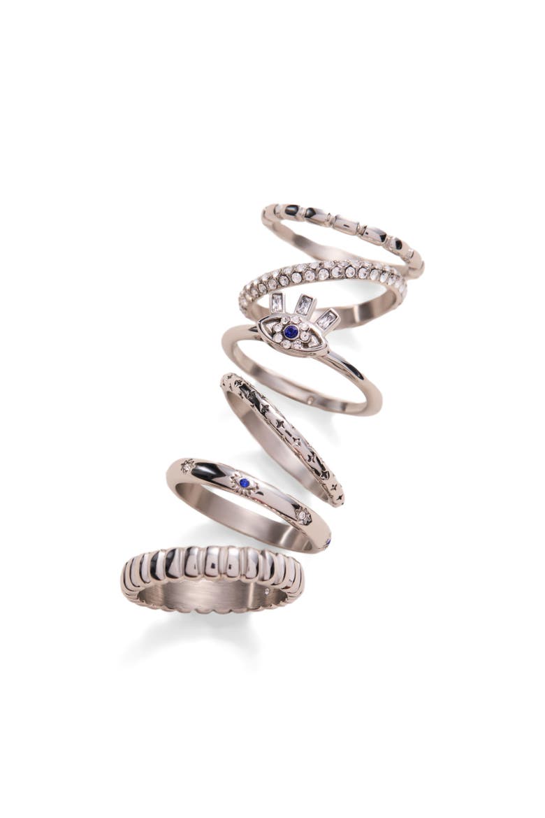 Multi Textured Stacking Ring Set of 3, Alternate, color, Silver
