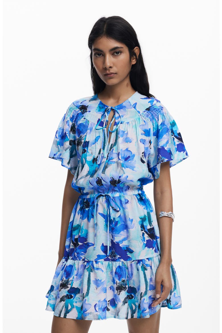 Print Short Sleeve Minidress, Alternate, color, BLUE