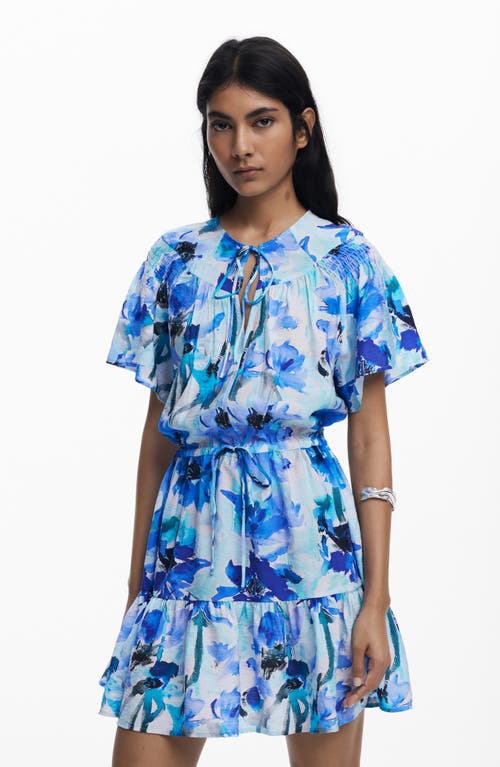 Desigual Print Short Sleeve Minidress In Blue