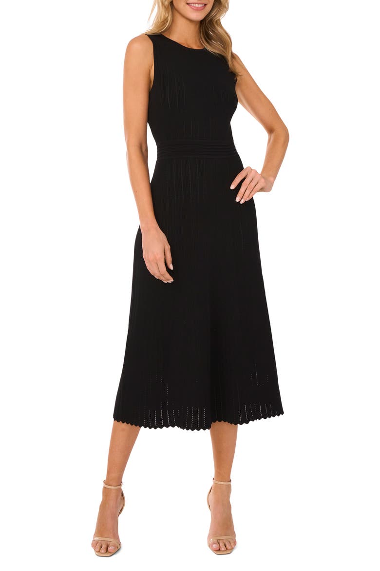 Pointelle Sleeveless Sweater Dress, Alternate, color, RICH BLACK
