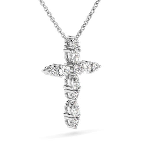 Bliss Diamond 3/4ct Diamond Cross Round & Pear Shape 14k Gold Necklace Lab Grown 1" Tall In 14k White Gold
