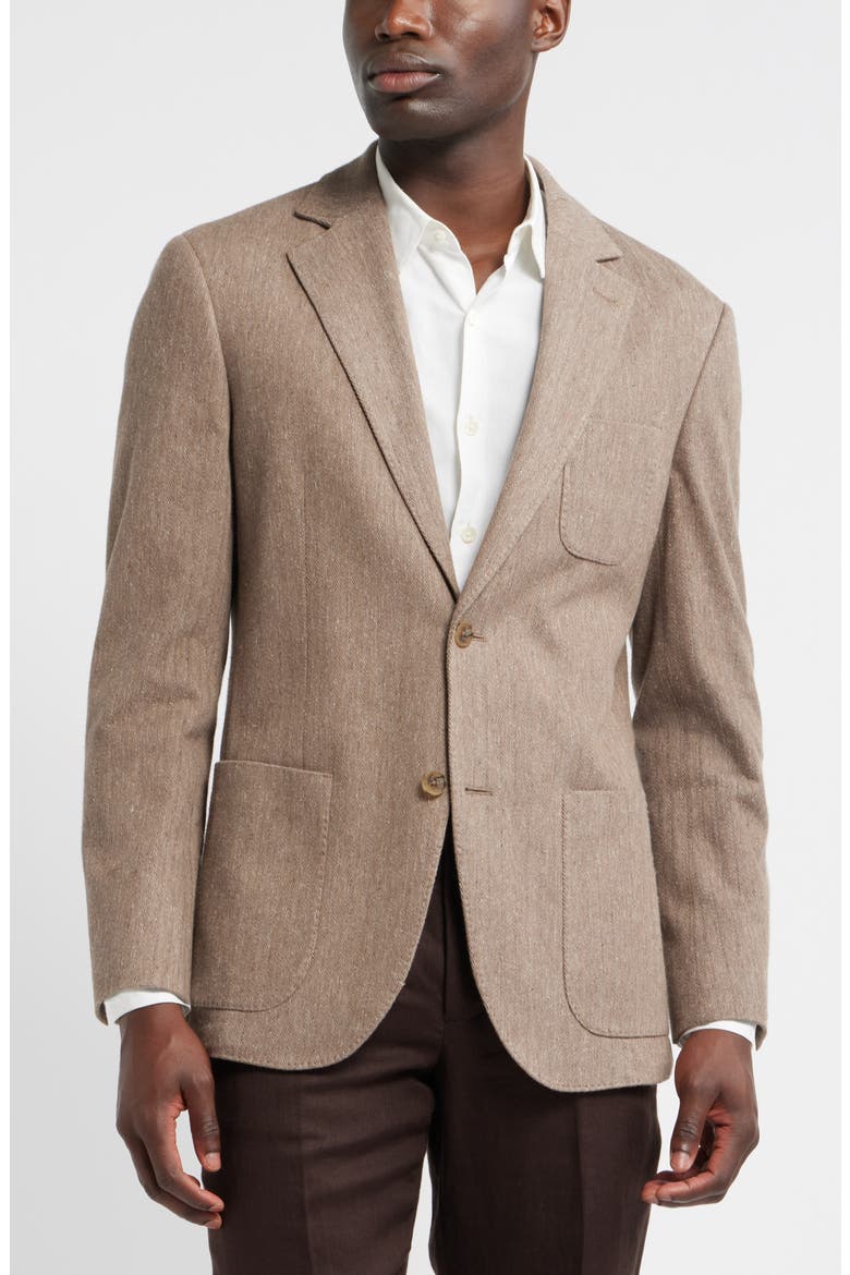 Henrik Trim Fit Brown Knit Herringbone Cotton & Linen Sport Coat, Main, color, TAN EERO HERRINGBONE TWILL