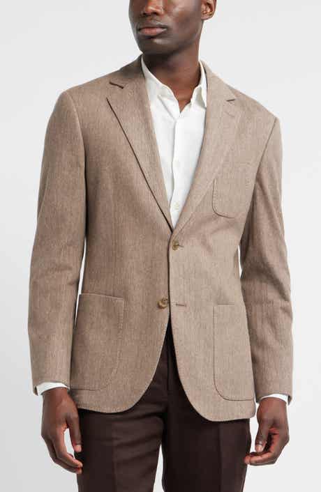 Henrik Trim Fit Brown Knit Herringbone Cotton & Linen Sport Coat