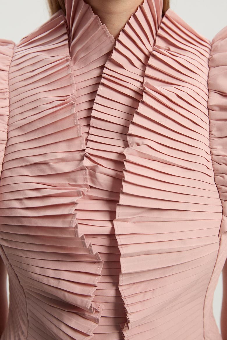 Pleated Ruffle Sleeve Woven Midi Dress, Alternate, color, Blush