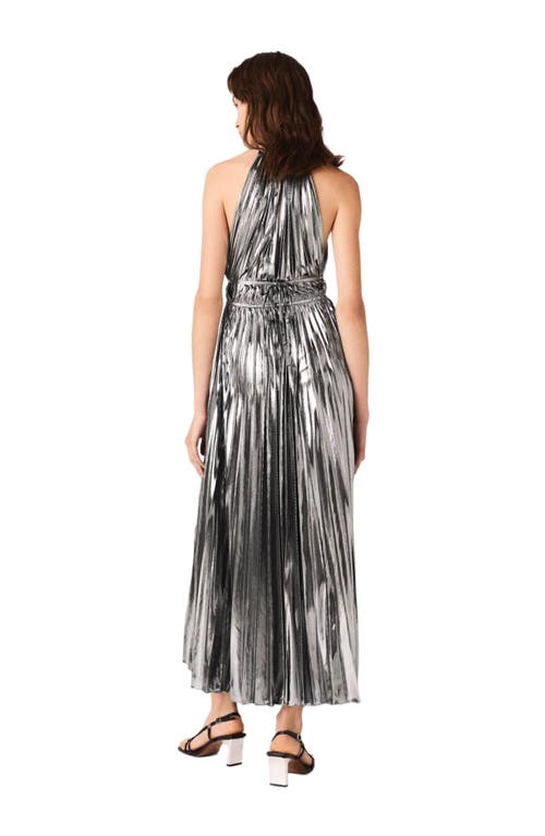 Maje Pleated Maxi Dress In Silver