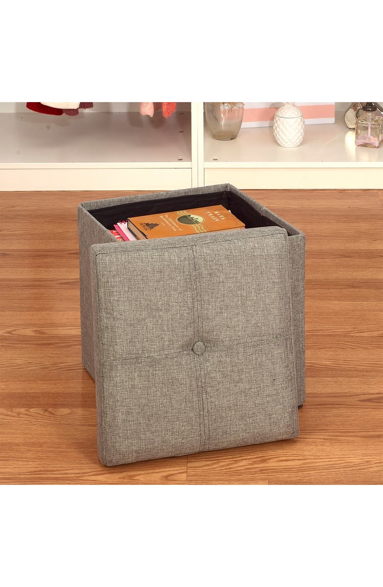 KENNEDY INTERNATIONAL Gray Faux Linen Storage Ottoman Cube, Alternate, color, 
