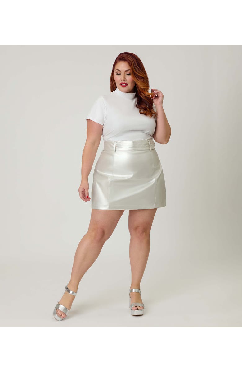 Smak Parlour Plus Size Belted Mini Skirt, Main, color, Metallic Silver