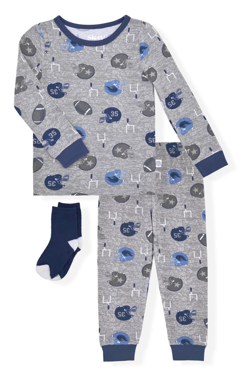 SLEEP ON IT Kids' Football Print Fitted 3-Piece Pajamas, Main, color,