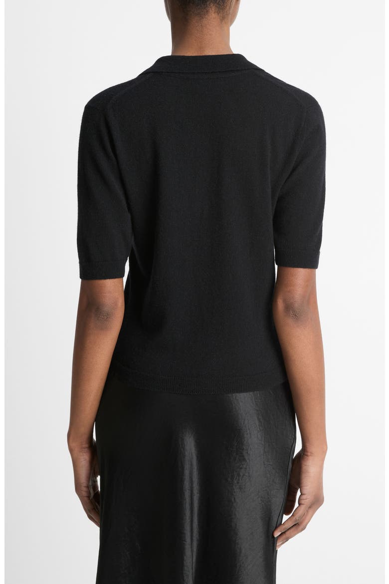 Cashmere & Silk Johnny Collar Polo Sweater, Alternate, color, BLACK