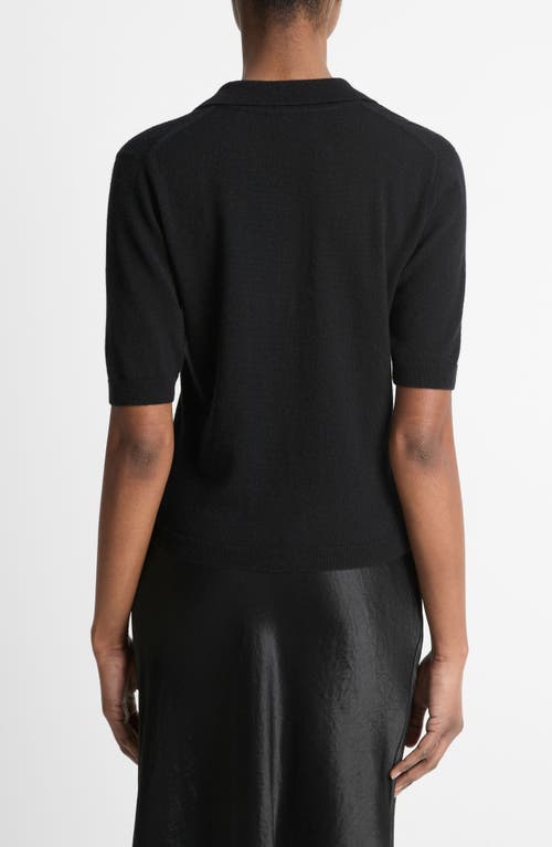 Vince Elbow Sleeve Polo In Black