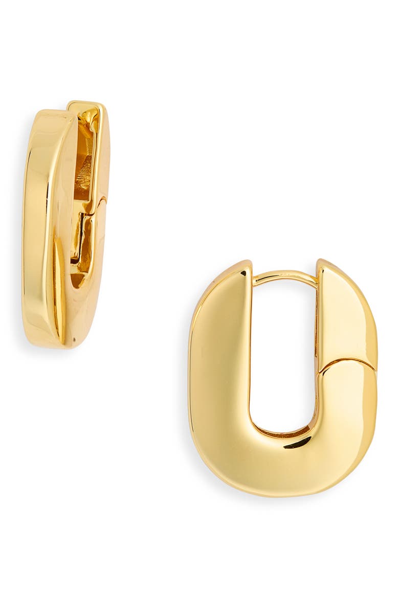U Huggie Hoop Earrings, Main, color, GOLD